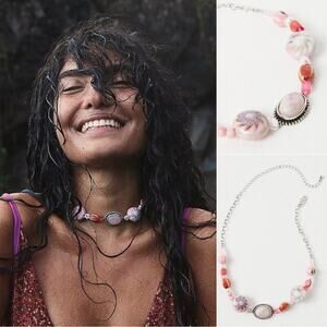 Free People Bohemian Chunky Agnes Choker Silver Pink Beach Boho NWT HTF Layering